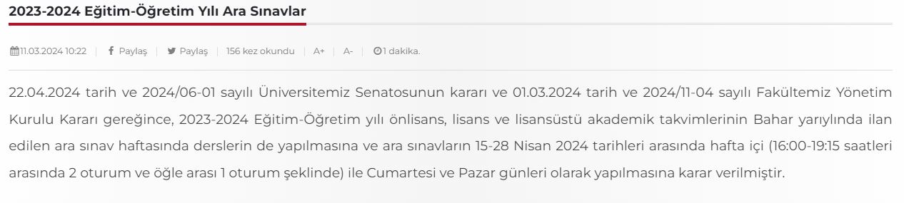 İzmir Katip Çelebi Üniversitesi Mühendislik Fakültesi Akademik Takvimde açıklanan Vize tarihlerine riayet edilmesi.