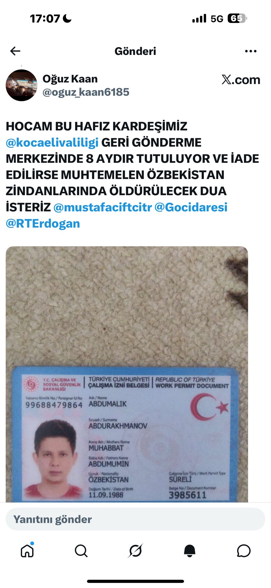 Kocaeli Geri Gönderme Merkezi'ndeki Uzun Süreli İdari Gözetimin Sona Erdirilmesi Talebi