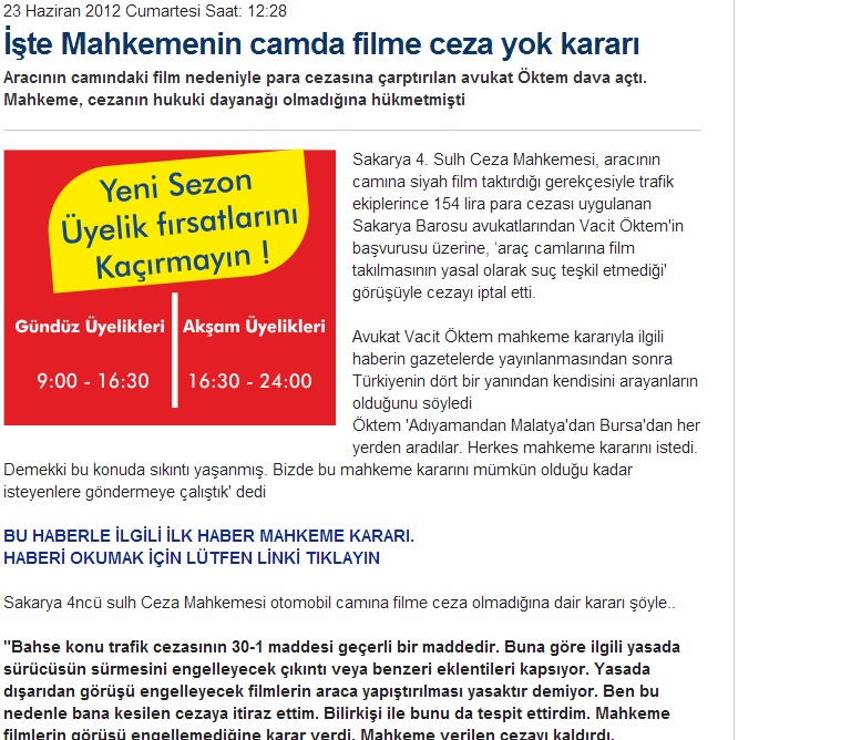 ARAÇ CAM FİLM YASAĞININ KALDIRILMASI