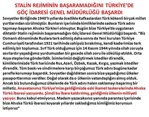AHISKA TÜRKLERİNE VERİLEN İKAMET İZNİ KİMLİKLERİNDE MİLLİYETİ BÖLÜMÜNE "TÜRK" YAZILSIN